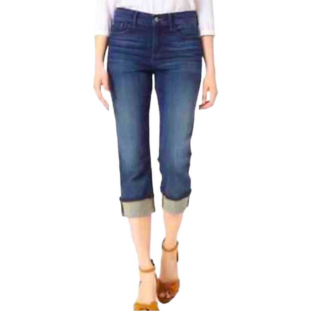NYDJ Women’s Size 2 Dayla Wide Cuff Capri Stretch Jeans Lift Tuck Technology